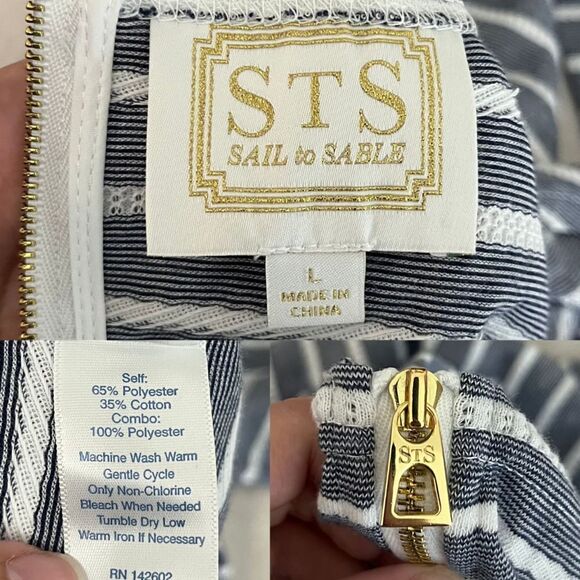 Sail to Sable Womens Size L Blue White Textured Striped Cotton Mini Shift Dress - Picture 11 of 15